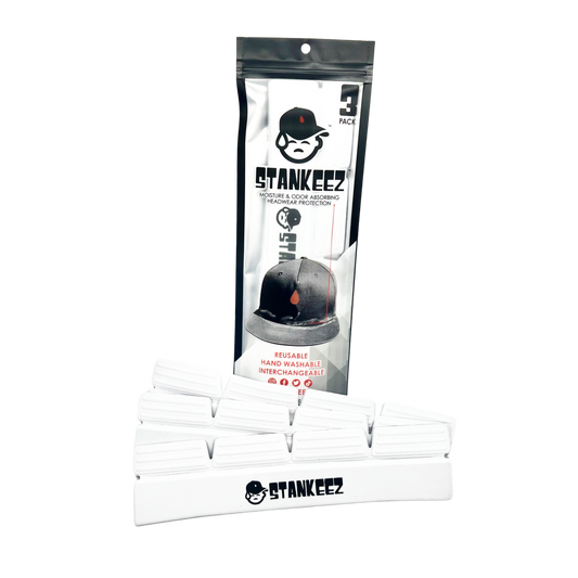 Set of 3 reusable white STANKEEZ no sweat hat liners