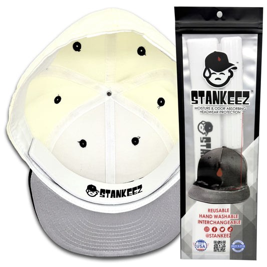 White STANKEEZ liner placed in a classic black cap for sweat protection
